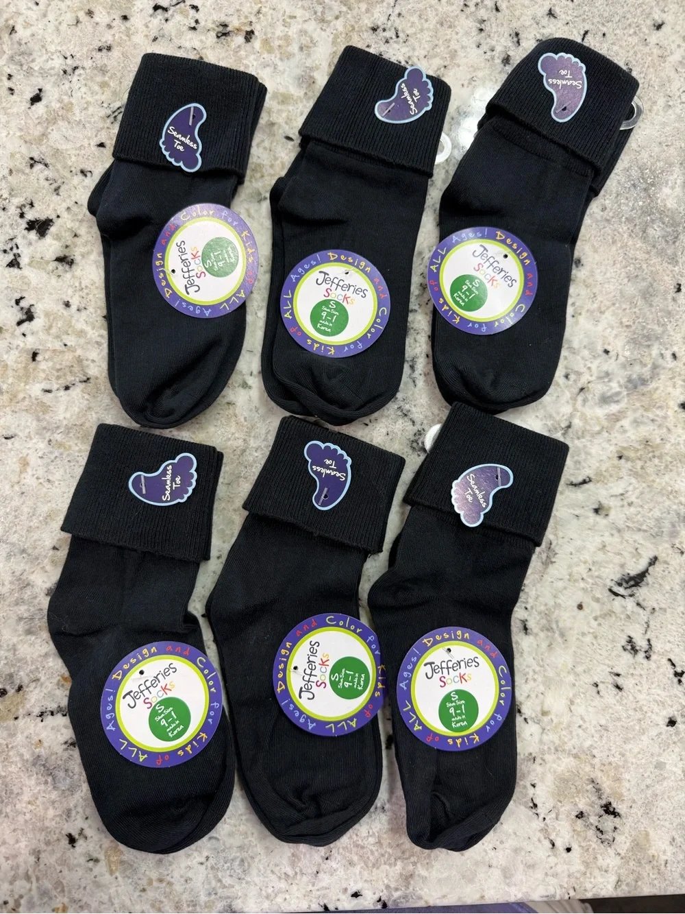 Jefferies Girls Socks Seamless Turn Cuff - 6 Pack Black